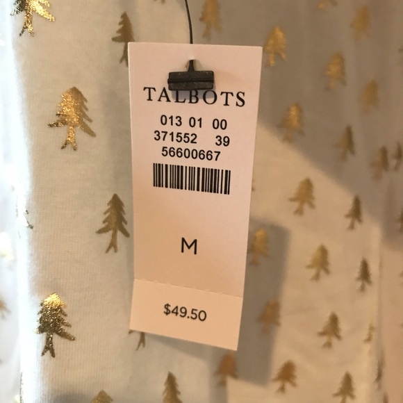 NWT! Talbots Tee Christmas trees size M long sleeve white and gold turtleneck - Picture 7 of 9